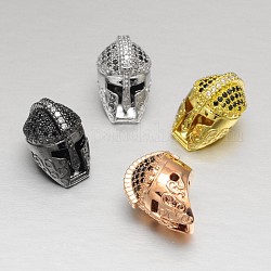 Brass Micro Pave Cubic Zirconia Gladiator Helmet Beads, Lead Free and Cadmium Free, Mixed Color, 17x11mm, Hole: 1.5mm