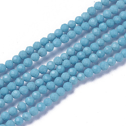 Kunsttürkisfarbenen Perlen Stränge, facettiert, Runde, 2~2.5x2 mm, Bohrung: 0.2 mm, ca. 158~205 Stk. / Strang, 15.7~16.7 Zoll (40~42.5 cm)