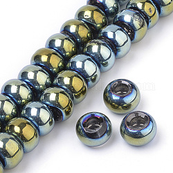 Glass European Beads, Large Hole Beads, Rondelle, Dark Olive Green, 15x10mm, Hole: 5~6.4mm
