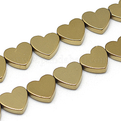 Chapelets de perles en hématite synthétique sans magnétiques, cœur, plaqué or, 8x7x2mm, Trou: 0.5mm, Environ 51 pcs/chapelet, 15.7 pouce
