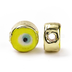 Main mal de perles au chalumeau des yeux, avec les accessoires en laiton de tonalité d'or, Plaqué longue durée, sans cadmium et sans plomb, plat rond, jaune, 12.5x8mm, Trou: 2.5mm