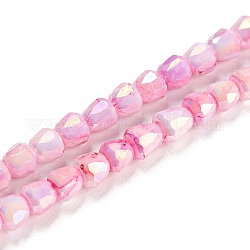 Perles en verre plaquent brin, de couleur plaquée ab , jade d'imitation, facette, cloche, perle rose, 4~4.5mm, Trou: 0.8mm, Environ 80 pcs/chapelet, 12.83'' (32.6 cm)