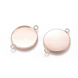201 Stainless Steel Cabochon Connector Settings, Plain Edge Bezel Cups, Flat Round, Rose Gold, Tray: 25mm, 36x27x2mm, Hole: 3mm