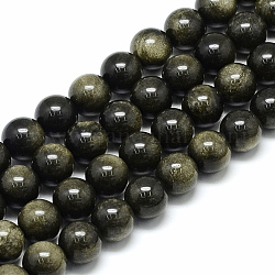 Natürliche goldenen Glanz Obsidian Perlen Stränge, Runde, 12x11.5 mm, Bohrung: 1 mm, ca. 34 Stk. / Strang, 16.3 Zoll