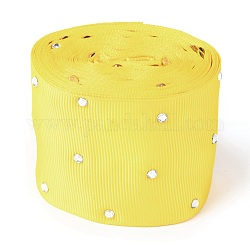 La cinta del grosgrain del poliester, con rhinestone de cristal de una cara, para envolver regalos artesanales, decoración de fiesta, amarillo, 2 pulgada (52 mm), 5 yardas / rodillo (4.57 m / rollo)