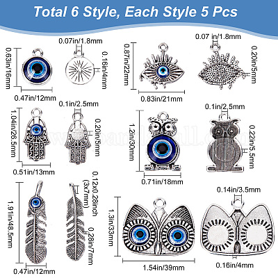 Wholesale SUNNYCLUE 1 Box 30Pcs Gothic Charms Evil Eye Charms Hand