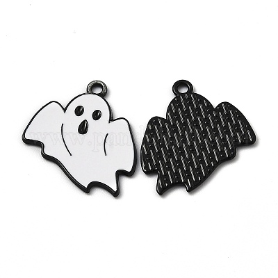 合金エナメルチャーム ハロウィン用 ゴースト 電気泳動黒 ホワイト 26 5x23x1 2mm 穴 1 8mmの通販 Jp Pandahall Com