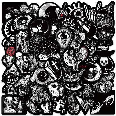 50PCS Goth Stickers Pack Scrapbooking Skull Stickers Black and