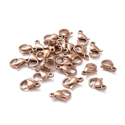 Ion Plating(IP) 304 Stainless Steel Lobster Claw Clasps, Parrot Trigger  Clasps, Rose Gold, 9x6x3mm, Hole: 1.2mm