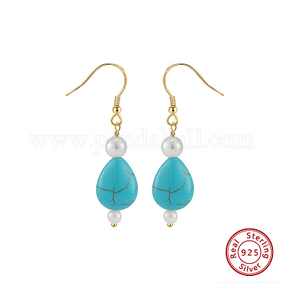 Boucles D'oreilles Pendantes En Turquoise Naturelle Et Argent 925 - Occasion, Style Bohème