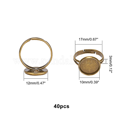 調整可能真鍮製リングパーツ アンティークブロンズ 17mm 40個/箱の通販 - PandaHall（パンダホール）