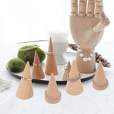 10 Espositori Per Anelli In Legno Di Pino | Base 3 Cm X Altezza 8 Cm | Non Verniciati Per Decorazione Fai Da Te - 2