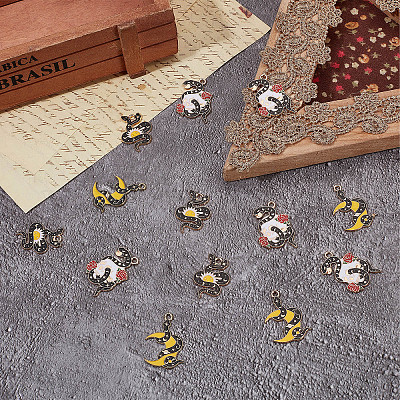 SUNNYCLUE 1 Box 24pcs Snake Charms Gothic Charms Tarot Style Enamel Sun Moon Red Rose Charm Boa Snakes Halloween Skull Skeleton Charm for Jewelry