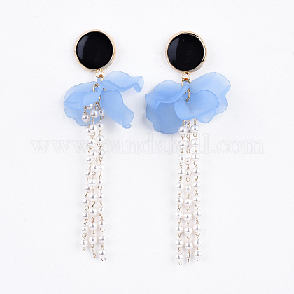 透明アクリルダングルピアス 手作りの真ちゅう製のビーズのチェーンと本物の18k金メッキ真鍮のエナメルスタッドピアスのパーツ ライトスカイブルー 70 90mm ピン 0 8mmの通販 Jp Pandahall Com