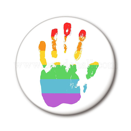 Pin de solapa de hojalata redonda plana con bandera del orgullo del arco iris GUQI-PW0001-034G-1