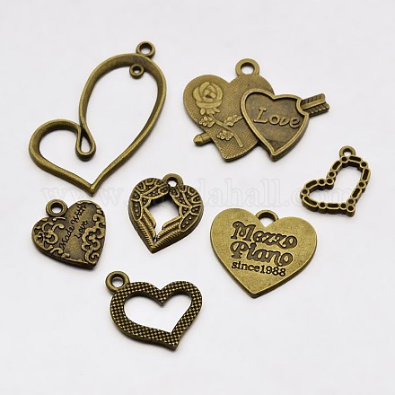 Vintage Antique Bronze Plated Heart Love Charms Tibetan Style Alloy Pendants TIBEP-X0025-AB-NR-1