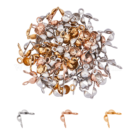 Unicraftale 60 pz 3 colori punte di perline estremità calotte in acciaio inossidabile coperchi di nodi aperti a conchiglia punte di perline pieghevoli tappi terminali a foro piccolo da 1 mm per nodi e risultati di crimpatura artigianato STAS-UN0005-87-1