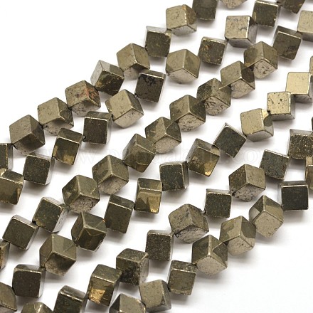 Natural Pyrite Cube Beads Strands G-I125-98-10x10mm-1