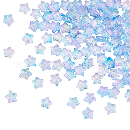 DICOSMETIC 2 Strands Cute Star Shape Beads Lilac Spray Painted Star Beads Star Spacer Beads with Glitter Transparent Glass Beads Strand for Jewelry Making Hair Braids GLAA-DC0001-12-1