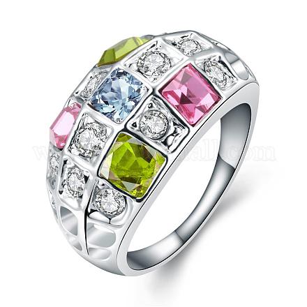 Laiton gracieux colorés TCHEQUE anneaux strass large bande de doigts pour les femmes RJEW-BB02249-6-1