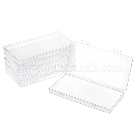 SUPERFINDINGS 6pcs Small Plastic Box 19.4x10.95x2.25cm Rectangle Clear Bead Box Craft Storage Box with Flip Lid for Jewerlry Findings Pills Screws Organizer CON-FH0001-21A-1