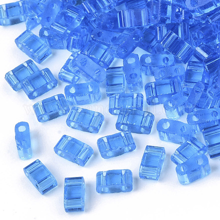 2ホールガラスシードビーズ  透明色  長方形  コーンフラワーブルー  4.5~5.5x2x2~2.5mm  穴：0.5~0.8mm SEED-T003-01B-06-1
