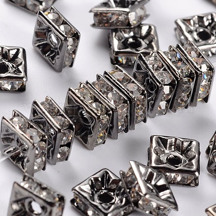 Abalorios de latón Diamante de imitación espaciador RB-A013-6x6-01B-1