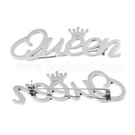 201 Stainless Steel Word Queen with Crown Lapel Pin JEWB-N007-125P-1