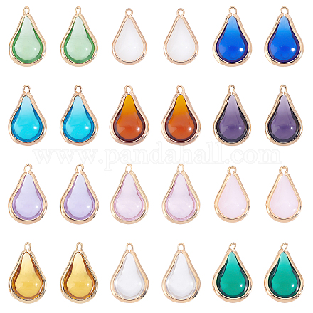 SUPERFINDINGS 24Pcs 12 Color Teardrop Glass Pendants with Brass Findings Faceted Transparent Teardrop Rhinestone Pendants19x12x8mm Waterdrop Crystal Charm for Necklace Jewelry Making GLAA-FH0001-41-1