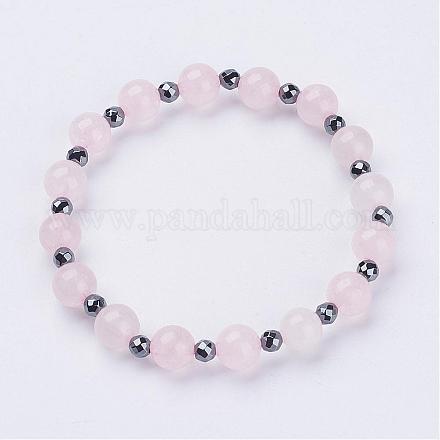Bracelets extensibles en quartz rose naturel BJEW-JB02856-01-1