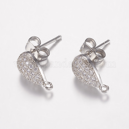 Accessoires de clous d'oreilles en laiton avec micro pavé zircone cubique ZIRC-G122-55P-RS-1