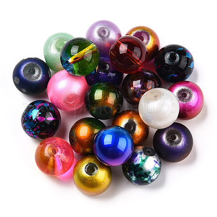Stile misto e rotonde a spruzzo dipinte perle di vetro colore misto DGLA-X0003-12mm-1