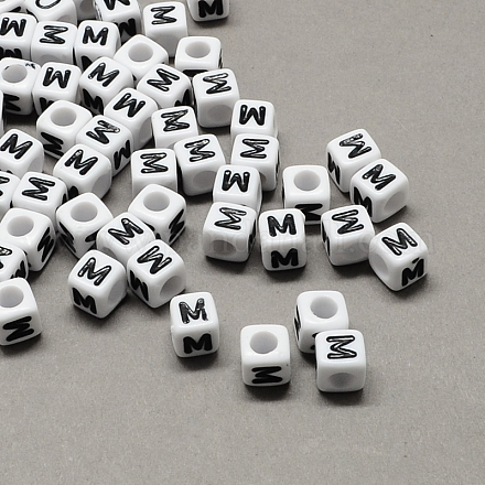Perles européennes de lettre en acrylique à gros trou X-SACR-Q103-6mm-01M-1