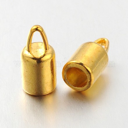 チベット風合金コードエンドパーツ  鉛フリー及びカドミウムフリー  チューブ  ゴールドカラー  13.8x6.5mm  穴：1.9mm K0NKQ011-1