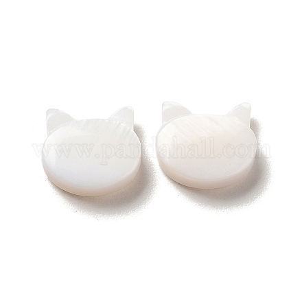 天然淡水シェルビーズ  猫の頭の形  ホワイト  9x10x3mm  穴：0.8mm SHEL-H003-04-1