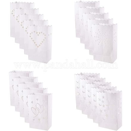 PH PandaHall 20pcs 4 Style White Paper Luminary Bag Flame Resistant Tea Light Candle Holders Decorations for Wedding Halloween Birthday New Year Party PH-CARB-P001-01-1