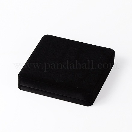 プラスチックベルベットのネックレスボックス  アクセサリー箱  正方形  ブラック  185x190x40mm VBOX-O001-01-1
