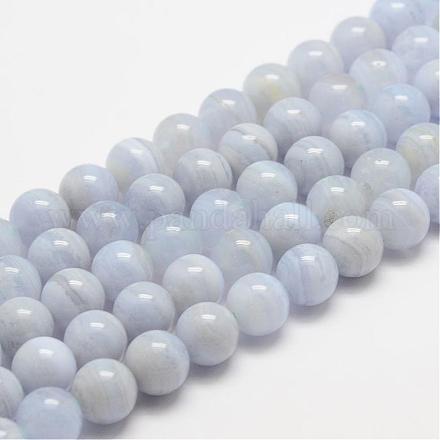 Chapelets de perle en agate de dentelle bleue naturelle G-K153-B02-8mm-A-1