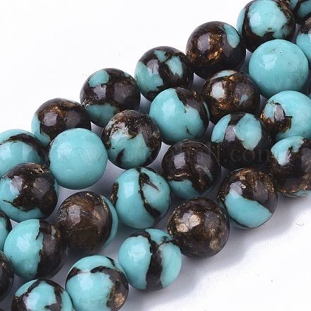 Brins de perles synthétiques turquoise et bronzite assemblés G-S366-025A-1