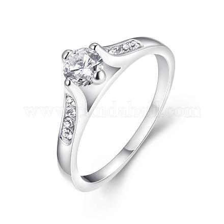 絶妙な真鍮チェコラインストーン指輪婚約指輪  プラチナ  usサイズ6（16.5mm） RJEW-BB02180-6-1