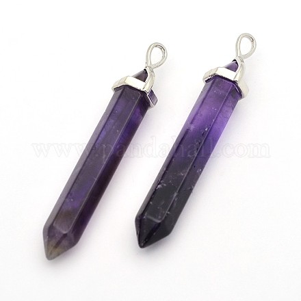 Platinum Plated Double Terminated Pointed Natural Gemstone Brass Bullet Big Pendants G-M127-02-1
