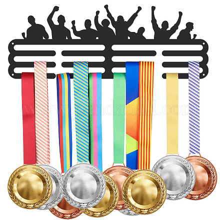 スーパーダントマン応援メダルハンガー、お祝いメダルホルダー、12ライン付き、頑丈なスチール製賞品ディスプレイホルダー、60枚以上のメダル用、壁に取り付けられたメダルディスプレイラック、サッカースポーツリボンストラップ用。 ODIS-WH0022-024-1