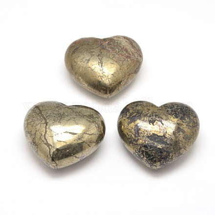 天然黄鉄鉱のハートの愛の石  レイキバランシング用のポケットパームストーン  40x45x23mm G-I125-49-1
