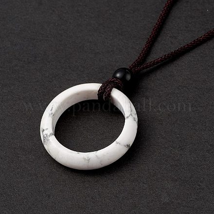 Natural Howlite Ring Pendant Necklace with Nylon Cord for Women NJEW-F306-02F-1