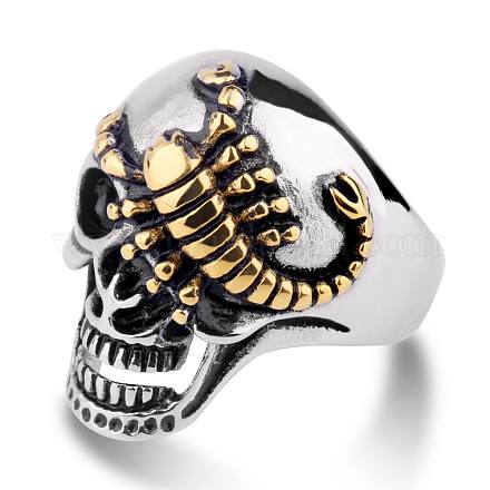 Two Tone 316L Surgical Stainless Steel Skull with Scorpion Finger Ring SKUL-PW0002-034E-GP-1