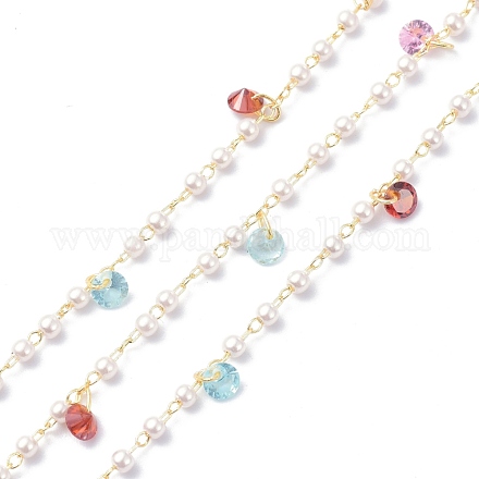 Цепочка из латуни и абс. искусственного жемчуга и фианитов CHC-D029-28G-1