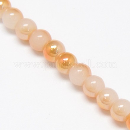 Electroplate Imitation Jade Glass Round Beads Strands EGLA-F037-4mm-C03-1