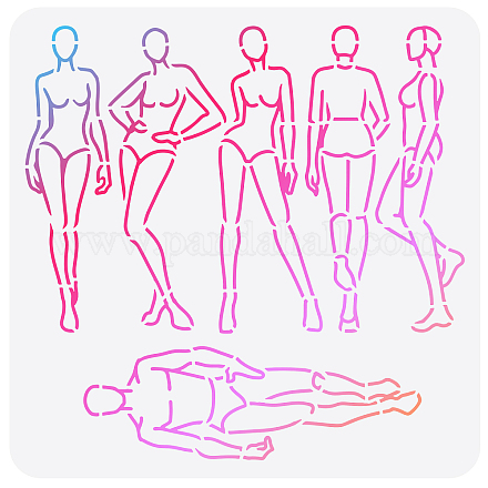 FINGERINSPIRE Human Body Croquis Painting Stencil 11.8x11.8inch Reusable Sketches of Woman Models Stencil Beauty Girl Models Decoration Stencil for Painting on Wood DIY-WH0391-0354-1