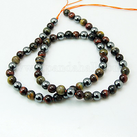 Natural Tiger Iron & Synthetic Hematite Beads Strands G-H1581-16mm-1
