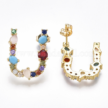 (vendita di fabbrica di gioielli per feste) orecchini a bottone in ottone con micro pavé di zirconi cubici EJEW-S201-41U-1